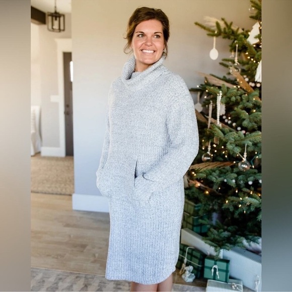 Softies Marshmallow Slouch Turtleneck Lounger Dress Womens Gray Ribbed - Picture 9 of 10